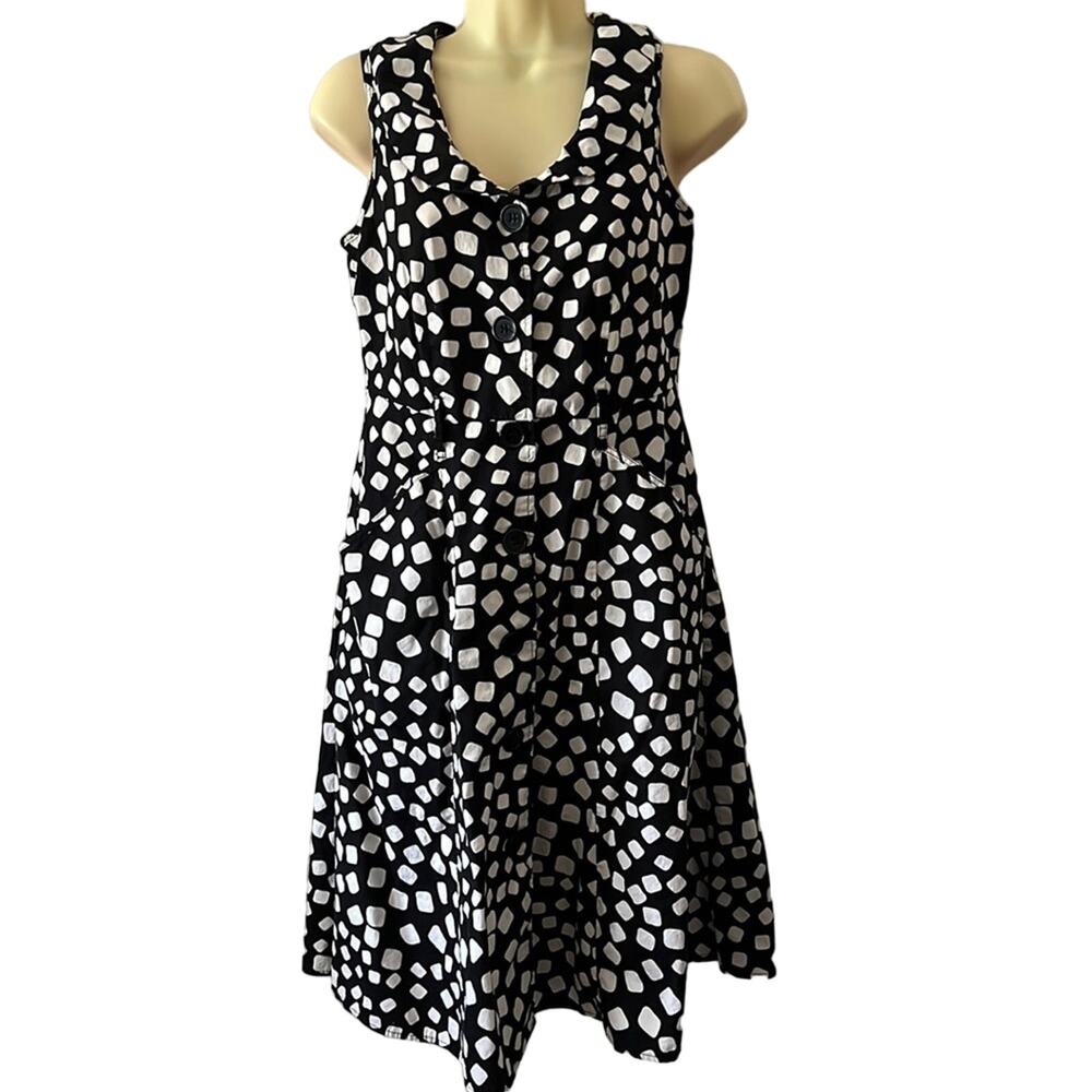 Mlle Gabrielle Black & White Print Vintage Retro Look Dress Woman Size Small